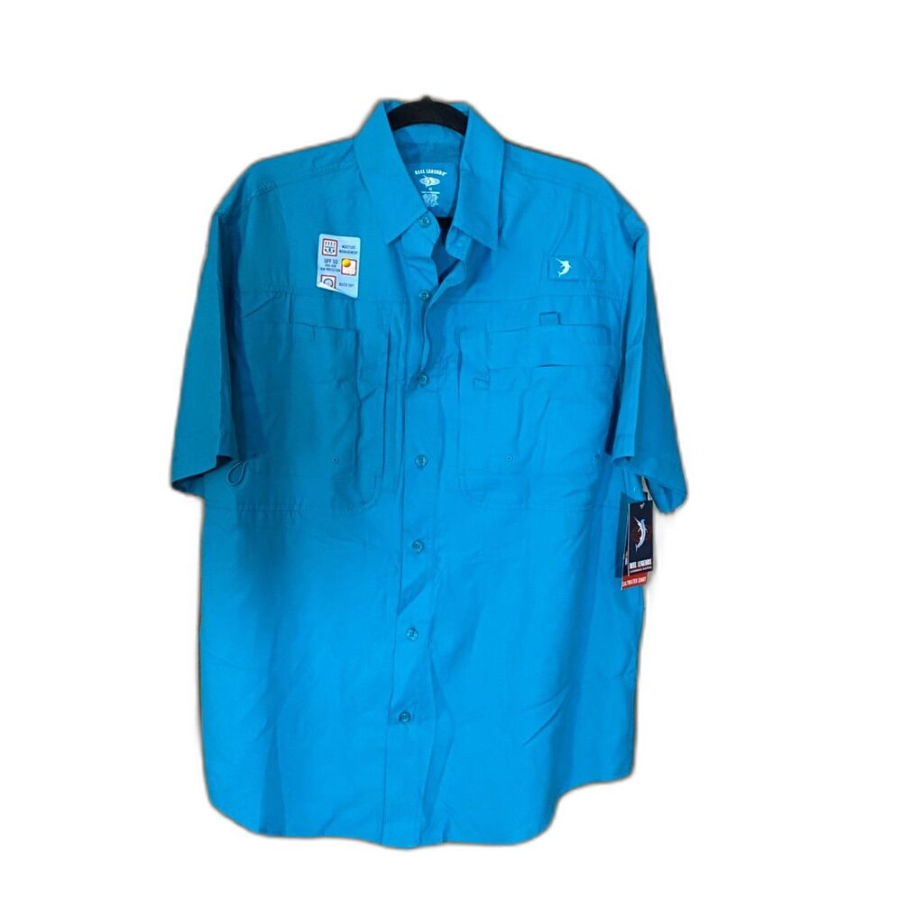Reel Legends Saltwater Fishing Shirt Mens Medium Blue UPF 50 Quick Dry NWT